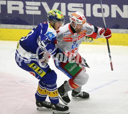 Eishockey ICE Bundesliga.  Winn2day ICE Hockey League. VSV gegen KAC. Felix Maxa  (VSV),  Joshua Teves  (KAC). Villach, am 9.1.2026.
Foto: Kuess
www.qspictures.net
---
pressefotos, pressefotografie, kuess, qs, qspictures, sport, bild, bilder, bilddatenbank