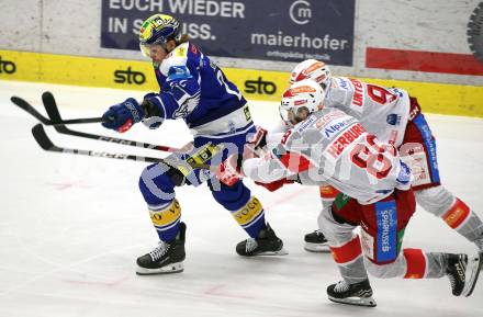 Eishockey ICE Bundesliga.  Winn2day ICE Hockey League. VSV gegen KAC. Nikita Scherbak  (VSV),  Raphael Herburger, Clemens Unterweger  (KAC). Villach, am 9.1.2026.
Foto: Kuess
www.qspictures.net
---
pressefotos, pressefotografie, kuess, qs, qspictures, sport, bild, bilder, bilddatenbank