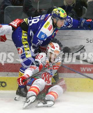 Eishockey ICE Bundesliga.  Winn2day ICE Hockey League. VSV gegen KAC. Felix Maxa  (VSV),  Raphael Herburger  (KAC). Villach, am 9.1.2026.
Foto: Kuess
www.qspictures.net
---
pressefotos, pressefotografie, kuess, qs, qspictures, sport, bild, bilder, bilddatenbank
