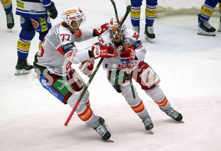 Eishockey ICE Bundesliga.  Winn2day ICE Hockey League. VSV gegen KAC.  Torjubel Mathias From, Simeon Schwinger  (KAC). Villach, am 9.1.2026.
Foto: Kuess
www.qspictures.net
---
pressefotos, pressefotografie, kuess, qs, qspictures, sport, bild, bilder, bilddatenbank
