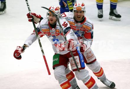 Eishockey ICE Bundesliga.  Winn2day ICE Hockey League. VSV gegen KAC.   Torjubel Simeon Schwinger, Mathias From   (KAC). Villach, am 9.1.2026.
Foto: Kuess
www.qspictures.net
---
pressefotos, pressefotografie, kuess, qs, qspictures, sport, bild, bilder, bilddatenbank