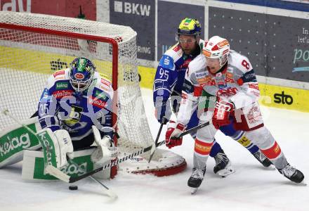 Eishockey ICE Bundesliga.  Winn2day ICE Hockey League. VSV gegen KAC. Joe Cannata, Mark Katic  (VSV),  Nick Petersen  (KAC). Villach, am 9.1.2026.
Foto: Kuess
www.qspictures.net
---
pressefotos, pressefotografie, kuess, qs, qspictures, sport, bild, bilder, bilddatenbank