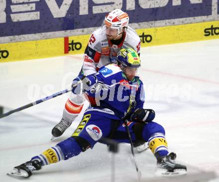 Eishockey ICE Bundesliga.  Winn2day ICE Hockey League. VSV gegen KAC. Mick Hutchison  (VSV),  David Maier  (KAC). Villach, am 9.1.2026.
Foto: Kuess
www.qspictures.net
---
pressefotos, pressefotografie, kuess, qs, qspictures, sport, bild, bilder, bilddatenbank