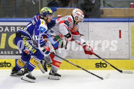Eishockey ICE Bundesliga.  Winn2day ICE Hockey League. VSV gegen KAC.  Johannes Tschurnig (VSV), Daniel Obersteiner   (KAC). Villach, am 9.1.2026.
Foto: Kuess
www.qspictures.net
---
pressefotos, pressefotografie, kuess, qs, qspictures, sport, bild, bilder, bilddatenbank