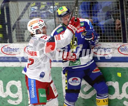 Eishockey ICE Bundesliga.  Winn2day ICE Hockey League. VSV gegen KAC.   Philipp Lindner  (VSV),  Fabian Hochegger (KAC). Villach, am 9.1.2026.
Foto: Kuess
www.qspictures.net
---
pressefotos, pressefotografie, kuess, qs, qspictures, sport, bild, bilder, bilddatenbank
