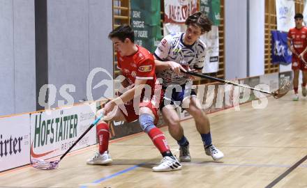 IFL Floorball.  KAC gegen VSV. Alexander Apold  (KAC),  Jakob Rainer   (VSV). Klagenfurt, am 10.1.2026.
Foto: Kuess
www.qspictures.net
---
pressefotos, pressefotografie, kuess, qs, qspictures, sport, bild, bilder, bilddatenbank