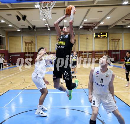Basketball 2. Liga 2025/2026. Grunddurchgang 13. Runde.  KOS Celovec gegen BK Mattersburg Rocks.  Jernej Andolsek Heine  (KOS), Aleksandar Andjelkovic  (Mattersburg). Klagenfurt, am 10.1.2026
Foto: Kuess
---
pressefotos, pressefotografie, kuess, qs, qspictures, sport, bild, bilder, bilddatenbank