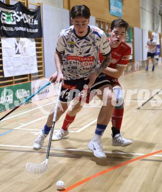IFL Floorball.  KAC gegen VSV.  Alexander Apold  (KAC),  Niklas Fechtig  (VSV). Klagenfurt, am 10.1.2026.
Foto: Kuess
www.qspictures.net
---
pressefotos, pressefotografie, kuess, qs, qspictures, sport, bild, bilder, bilddatenbank