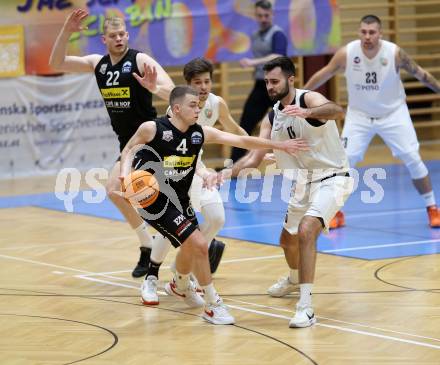 Basketball 2. Liga 2025/2026. Grunddurchgang 13. Runde.  KOS Celovec gegen BK Mattersburg Rocks.  Marin Sliskovic (KOS),  * Nikolaus Bugnyar  (Mattersburg). Klagenfurt, am 10.1.2026
Foto: Kuess
---
pressefotos, pressefotografie, kuess, qs, qspictures, sport, bild, bilder, bilddatenbank