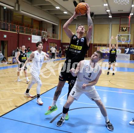 Basketball 2. Liga 2025/2026. Grunddurchgang 13. Runde.  KOS Celovec gegen BK Mattersburg Rocks.  Jernej Andolsek Heine  (KOS),  Aleksandar Andjelkovic (Mattersburg). Klagenfurt, am 10.1.2026
Foto: Kuess
---
pressefotos, pressefotografie, kuess, qs, qspictures, sport, bild, bilder, bilddatenbank