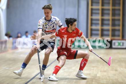 IFL Floorball.  KAC gegen VSV.  Nikita Muench  (KAC),  Nino Forelli  (VSV). Klagenfurt, am 10.1.2026.
Foto: Kuess
www.qspictures.net
---
pressefotos, pressefotografie, kuess, qs, qspictures, sport, bild, bilder, bilddatenbank