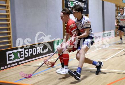 IFL Floorball.  KAC gegen VSV. Mitja Beuthe  (KAC),  Elias Kronig  (VSV). Klagenfurt, am 10.1.2026.
Foto: Kuess
www.qspictures.net
---
pressefotos, pressefotografie, kuess, qs, qspictures, sport, bild, bilder, bilddatenbank