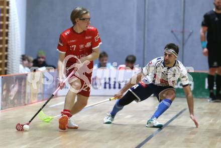 IFL Floorball.  KAC gegen VSV. Valtteri Pernu  (KAC),  Michael Klemm (VSV). Klagenfurt, am 10.1.2026.
Foto: Kuess
www.qspictures.net
---
pressefotos, pressefotografie, kuess, qs, qspictures, sport, bild, bilder, bilddatenbank