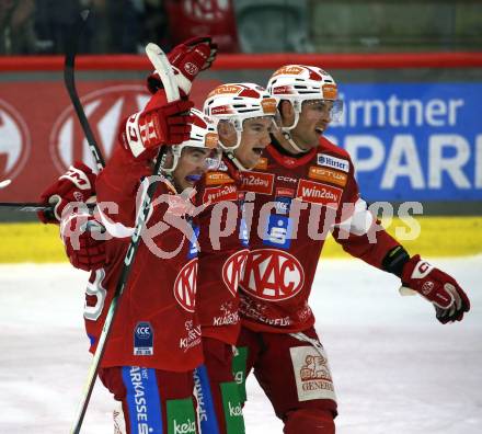 Eishockey ICE Bundesliga.  Winn2day ICE Hockey League. KAC gegen Hydro Fehervar AV 19.   Torjubel Filip Simovic, Clemens Unterweger, Mathias From (KAC). Klagenfurt, am 16.1.2026
Foto: Kuess
www.qspictures.net
---
pressefotos, pressefotografie, kuess, qs, qspictures, sport, bild, bilder, bilddatenbank