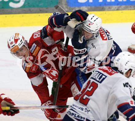 Eishockey ICE Bundesliga.  Winn2day ICE Hockey League. KAC gegen Hydro Fehervar AV 19.  Finn Van Ee  (KAC),  Istvan Bartalis  (Fehervar). Klagenfurt, am 16.1.2026
Foto: Kuess
www.qspictures.net
---
pressefotos, pressefotografie, kuess, qs, qspictures, sport, bild, bilder, bilddatenbank
