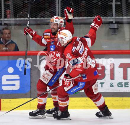 Eishockey ICE Bundesliga.  Winn2day ICE Hockey League. KAC gegen Hydro Fehervar AV 19.  Torjubel Jan Mursak, Nick Petersen  (KAC). Klagenfurt, am 16.1.2026
Foto: Kuess
www.qspictures.net
---
pressefotos, pressefotografie, kuess, qs, qspictures, sport, bild, bilder, bilddatenbank