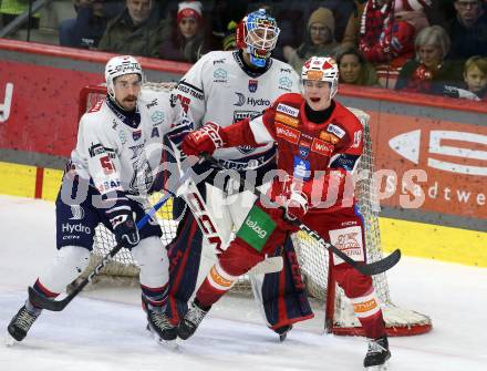 Eishockey ICE Bundesliga.  Winn2day ICE Hockey League. KAC gegen Hydro Fehervar AV 19.  David Waschnig  (KAC),   Timothy Campbell (Fehervar). Klagenfurt, am 16.1.2026
Foto: Kuess
www.qspictures.net
---
pressefotos, pressefotografie, kuess, qs, qspictures, sport, bild, bilder, bilddatenbank