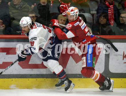 Eishockey ICE Bundesliga.  Winn2day ICE Hockey League. KAC gegen Hydro Fehervar AV 19. Thimo Nickl   (KAC),  Trevor Cheek  (Fehervar). Klagenfurt, am 16.1.2026
Foto: Kuess
www.qspictures.net
---
pressefotos, pressefotografie, kuess, qs, qspictures, sport, bild, bilder, bilddatenbank