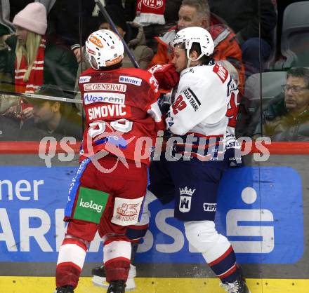 Eishockey ICE Bundesliga.  Winn2day ICE Hockey League. KAC gegen Hydro Fehervar AV 19.  Filip Simovic  (KAC),  Ante Kuralt  (Fehervar). Klagenfurt, am 16.1.2026
Foto: Kuess
www.qspictures.net
---
pressefotos, pressefotografie, kuess, qs, qspictures, sport, bild, bilder, bilddatenbank