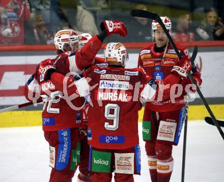 Eishockey ICE Bundesliga.  Winn2day ICE Hockey League. KAC gegen Hydro Fehervar AV 19.   Torjubel Nick Petersen, Thimo Nickl, Jan Mursak, Matthew Fraser  (KAC). Klagenfurt, am 16.1.2026
Foto: Kuess
www.qspictures.net
---
pressefotos, pressefotografie, kuess, qs, qspictures, sport, bild, bilder, bilddatenbank