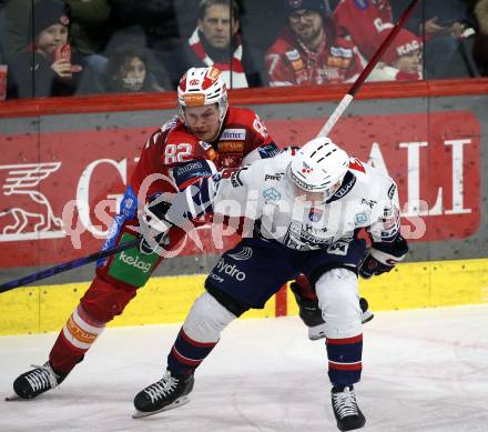 Eishockey ICE Bundesliga.  Winn2day ICE Hockey League. KAC gegen Hydro Fehervar AV 19.  Thimo Nickl  (KAC),  Rasmus Kulmala  (Fehervar). Klagenfurt, am 16.1.2026
Foto: Kuess
www.qspictures.net
---
pressefotos, pressefotografie, kuess, qs, qspictures, sport, bild, bilder, bilddatenbank