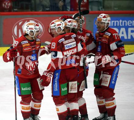 Eishockey ICE Bundesliga.  Winn2day ICE Hockey League. KAC gegen Hydro Fehervar AV 19.   Torjubel Filip Simovic, Clemens Unterweger, Mathias From, David Waschnig (KAC). Klagenfurt, am 16.1.2026
Foto: Kuess
www.qspictures.net
---
pressefotos, pressefotografie, kuess, qs, qspictures, sport, bild, bilder, bilddatenbank