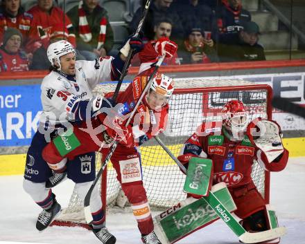 Eishockey ICE Bundesliga.  Winn2day ICE Hockey League. KAC gegen Hydro Fehervar AV 19.  Tobias Sablatnigg, Florian Vorauer  (KAC),  Trevor Cheek  (Fehervar). Klagenfurt, am 16.1.2026
Foto: Kuess
www.qspictures.net
---
pressefotos, pressefotografie, kuess, qs, qspictures, sport, bild, bilder, bilddatenbank