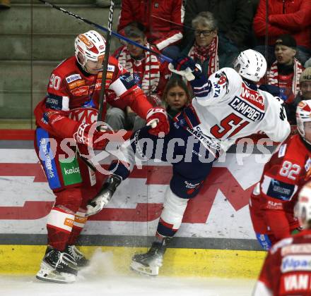 Eishockey ICE Bundesliga.  Winn2day ICE Hockey League. KAC gegen Hydro Fehervar AV 19.  Matthew Fraser  (KAC),   Timothy Campbell (Fehervar). Klagenfurt, am 16.1.2026
Foto: Kuess
www.qspictures.net
---
pressefotos, pressefotografie, kuess, qs, qspictures, sport, bild, bilder, bilddatenbank