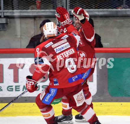 Eishockey ICE Bundesliga.  Winn2day ICE Hockey League. KAC gegen Hydro Fehervar AV 19.  Torjubel Jan Mursak, Nick Petersen  (KAC). Klagenfurt, am 16.1.2026
Foto: Kuess
www.qspictures.net
---
pressefotos, pressefotografie, kuess, qs, qspictures, sport, bild, bilder, bilddatenbank