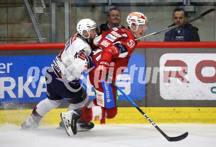 Eishockey ICE Bundesliga.  Winn2day ICE Hockey League. KAC gegen Hydro Fehervar AV 19.  Gerrit Boehs  (KAC), Istvan Bartalis    (Fehervar). Klagenfurt, am 16.1.2026
Foto: Kuess
www.qspictures.net
---
pressefotos, pressefotografie, kuess, qs, qspictures, sport, bild, bilder, bilddatenbank