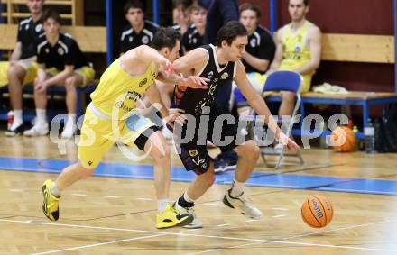 Basketball 2. Liga 2025/2026. Grunddurchgang 15. Runde.  Woerthersee Piraten gegen Vienna United.  Jan-Arne Apschner (Piraten),  Mathias Mailath-Pokorny (Vienna). Klagenfurt, am 24.1.2026
Foto: Kuess
---
pressefotos, pressefotografie, kuess, qs, qspictures, sport, bild, bilder, bilddatenbank