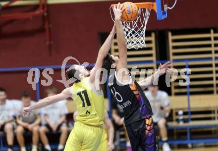 Basketball 2. Liga 2025/2026. Grunddurchgang 15. Runde.  Woerthersee Piraten gegen Vienna United.  Andreas Nuck (Piraten),  Mathias Mailath-Pokorny (Vienna). Klagenfurt, am 24.1.2026
Foto: Kuess
---
pressefotos, pressefotografie, kuess, qs, qspictures, sport, bild, bilder, bilddatenbank