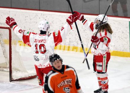 Eishockey AHC Division I.  ESV Ferlach gegen USC Pirates Velden.  Torjubel Zintis Nauris Zusevics, Markus Steiner   (Ferlach). Ferlach, am 30.1.2026
Foto: Kuess
www.qspictures.net
---
pressefotos, pressefotografie, kuess, qs, qspictures, sport, bild, bilder, bilddatenbank