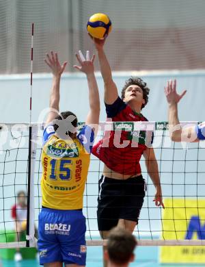 Volleyball.  Austrian Volley League Men.  VBK Kelag Woerther-See-Loewen Klagenfurt gegen SK Zadruga Aich/Dob.   Michael Mario KLEMEN (Woerthersee-Loewen), Armands ROKJANS  (Aich/Dob). Klagenfurt, am 31.1.2026.
Foto: Kuess
www.qspictures.net
---
pressefotos, pressefotografie, kuess, qs, qspictures, sport, bild, bilder, bilddatenbank
