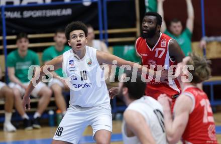 Basketball 2. Liga 2025/2026. Grunddurchgang 16. Runde.  KOS Celovec gegen Upper Austrian Ballers.   Aidan Wheeler (KOS),  Bruno Fernando (Austrian Ballers). Klagenfurt, am 31.1.2026
Foto: Kuess
---
pressefotos, pressefotografie, kuess, qs, qspictures, sport, bild, bilder, bilddatenbank