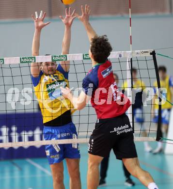 Volleyball.  Austrian Volley League Men.  VBK Kelag Woerther-See-Loewen Klagenfurt gegen SK Zadruga Aich/Dob.   Michael Mario KLEMEN  (Woerthersee-Loewen), Armands ROKJANS  (Aich/Dob). Klagenfurt, am 31.1.2026.
Foto: Kuess
www.qspictures.net
---
pressefotos, pressefotografie, kuess, qs, qspictures, sport, bild, bilder, bilddatenbank
