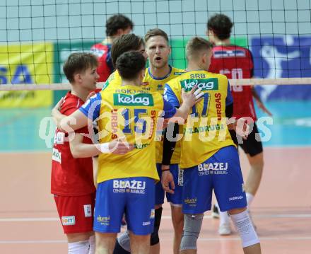 Volleyball.  Austrian Volley League Men.  VBK Kelag Woerther-See-Loewen Klagenfurt gegen SK Zadruga Aich/Dob.  Jubel  (Aich/Dob),  Klagenfurt, am 31.1.2026.
Foto: Kuess
www.qspictures.net
---
pressefotos, pressefotografie, kuess, qs, qspictures, sport, bild, bilder, bilddatenbank