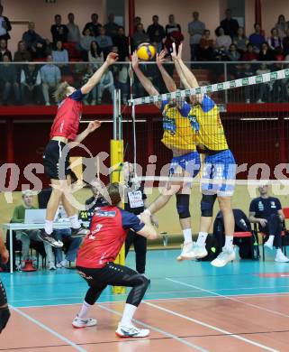 Volleyball.  Austrian Volley League Men.  VBK Kelag Woerther-See-Loewen Klagenfurt gegen SK Zadruga Aich/Dob. Elias Benedikt HOLZINGER, David Marius PETSCHNIG   (Woerthersee-Loewen),  Luan WEBER, Nicolai GRABMUELLER (Aich/Dob). Klagenfurt, am 31.1.2026.
Foto: Kuess
www.qspictures.net
---
pressefotos, pressefotografie, kuess, qs, qspictures, sport, bild, bilder, bilddatenbank
