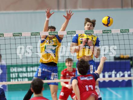Volleyball.  Austrian Volley League Men.  VBK Kelag Woerther-See-Loewen Klagenfurt gegen SK Zadruga Aich/Dob. Michael Mario KLEMEN,  Ben STOCKHAMMER  (Aich/Dob). Klagenfurt, am 31.1.2026.
Foto: Kuess
www.qspictures.net
---
pressefotos, pressefotografie, kuess, qs, qspictures, sport, bild, bilder, bilddatenbank