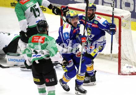 Eishockey ICE Bundesliga.  Winn2day ICE Hockey League. VSV gegen Olimpija Ljubljana.  Torjubel Adam Helewka, Steven Strong  (VSV). Klagenfurt, am 1.2..2026
Foto: Kuess
www.qspictures.net
---
pressefotos, pressefotografie, kuess, qs, qspictures, sport, bild, bilder, bilddatenbank