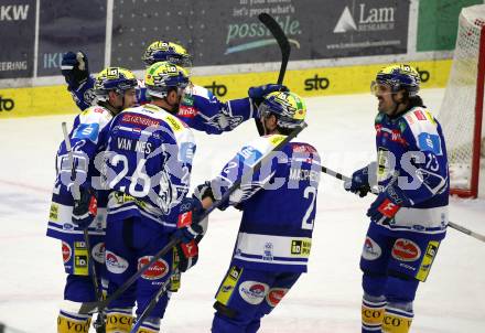 Eishockey ICE Bundesliga.  Winn2day ICE Hockey League. VSV gegen Olimpija Ljubljana.  Torjubel Guus Van Nes, Nick Hutchison, Brett Budgell, Dylan Macpherson, Adam Helewka  (VSV). Klagenfurt, am 1.2..2026
Foto: Kuess
www.qspictures.net
---
pressefotos, pressefotografie, kuess, qs, qspictures, sport, bild, bilder, bilddatenbank