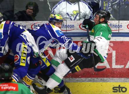 Eishockey ICE Bundesliga.  Winn2day ICE Hockey League. VSV gegen Olimpija Ljubljana.  Felix Maxa  (VSV),  Andrew MacWilliam  (Laibach). Klagenfurt, am 1.2..2026
Foto: Kuess
www.qspictures.net
---
pressefotos, pressefotografie, kuess, qs, qspictures, sport, bild, bilder, bilddatenbank