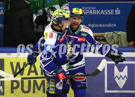 Eishockey ICE Bundesliga.  Winn2day ICE Hockey League. VSV gegen Olimpija Ljubljana.  Torjubel Philipp Lindner, Guus Van Nes  (VSV). Klagenfurt, am 1.2..2026
Foto: Kuess
www.qspictures.net
---
pressefotos, pressefotografie, kuess, qs, qspictures, sport, bild, bilder, bilddatenbank