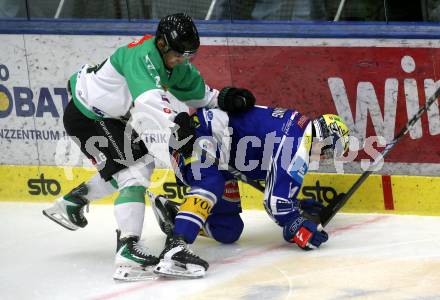 Eishockey ICE Bundesliga.  Winn2day ICE Hockey League. VSV gegen Olimpija Ljubljana.  Johannes Tschurnig  (VSV),    Ziga Pance (Laibach). Klagenfurt, am 1.2..2026
Foto: Kuess
www.qspictures.net
---
pressefotos, pressefotografie, kuess, qs, qspictures, sport, bild, bilder, bilddatenbank