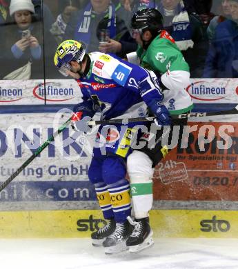Eishockey ICE Bundesliga.  Winn2day ICE Hockey League. VSV gegen Olimpija Ljubljana. Brett Budgell   (VSV),  Blaz Gregorc  (Laibach). Klagenfurt, am 1.2..2026
Foto: Kuess
www.qspictures.net
---
pressefotos, pressefotografie, kuess, qs, qspictures, sport, bild, bilder, bilddatenbank