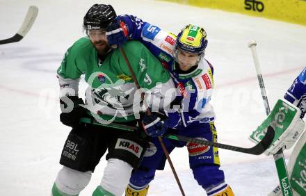 Eishockey ICE Bundesliga.  Winn2day ICE Hockey League. VSV gegen Olimpija Ljubljana.  Alex Wall  (VSV),  Evan Polei   (Laibach). Klagenfurt, am 1.2..2026
Foto: Kuess
www.qspictures.net
---
pressefotos, pressefotografie, kuess, qs, qspictures, sport, bild, bilder, bilddatenbank