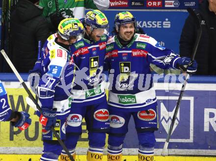 Eishockey ICE Bundesliga.  Winn2day ICE Hockey League. VSV gegen Olimpija Ljubljana.  Torjubel Philipp Lindner, Guus Van Nes, Adam Helewka  (VSV). Klagenfurt, am 1.2..2026
Foto: Kuess
www.qspictures.net
---
pressefotos, pressefotografie, kuess, qs, qspictures, sport, bild, bilder, bilddatenbank