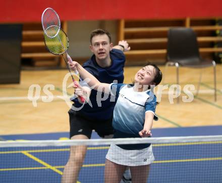 Badminton. Oesterreichische Meisterschaften.  Ziling Zhan, Adrian Schwarzmann.    Klagenfurt, am 30.1.2026
Foto: Kuess
www.qspictures.net
---
pressefotos, pressefotografie, kuess, qs, qspictures, sport, bild, bilder, bilddatenbank