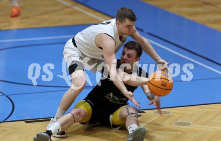 Basketball 2. Liga 2025/2026. Grunddurchgang 17. Runde.  KOS Celovec gegen Union Deutsch Wagram Alligators.  Jernej Andolsek Heine  (KOS),  Vitalii Shorstkiy (UDW Alligators). Klagenfurt, am 7.2.2026
Foto: Kuess
---
pressefotos, pressefotografie, kuess, qs, qspictures, sport, bild, bilder, bilddatenbank