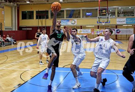 Basketball 2. Liga 2025/2026. Grunddurchgang 17. Runde.  KOS Celovec gegen Union Deutsch Wagram Alligators.  Marin Sliskovic, Samuel Seher  (KOS), Philip Konate (UDW Alligators). Klagenfurt, am 7.2.2026
Foto: Kuess
---
pressefotos, pressefotografie, kuess, qs, qspictures, sport, bild, bilder, bilddatenbank